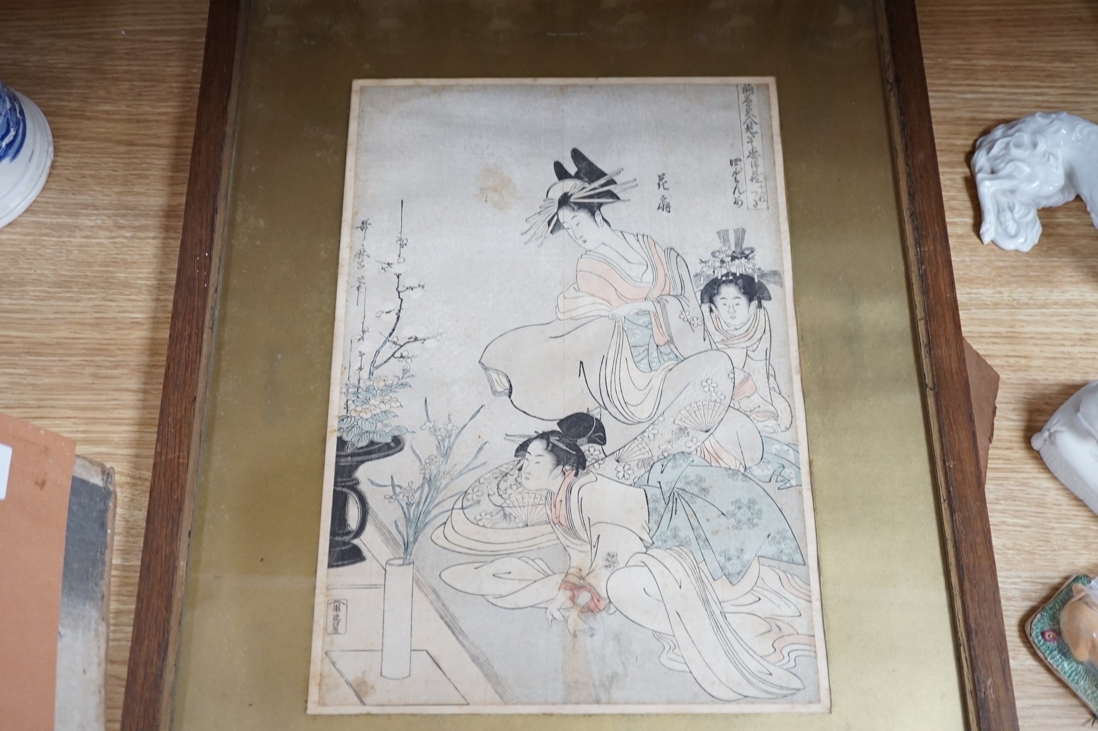 Japanese School, four assorted woodblock prints including Koryusai and Hiroshige, largest 39 x 25cm, four unframed